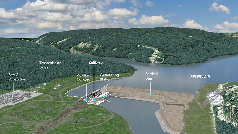 Site C artist's rendering, labeled, April 2018