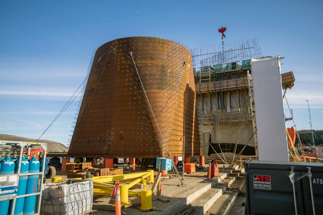 Construction of the first section of the penstock transition piece which connects to the concrete intake structure. | October 2019