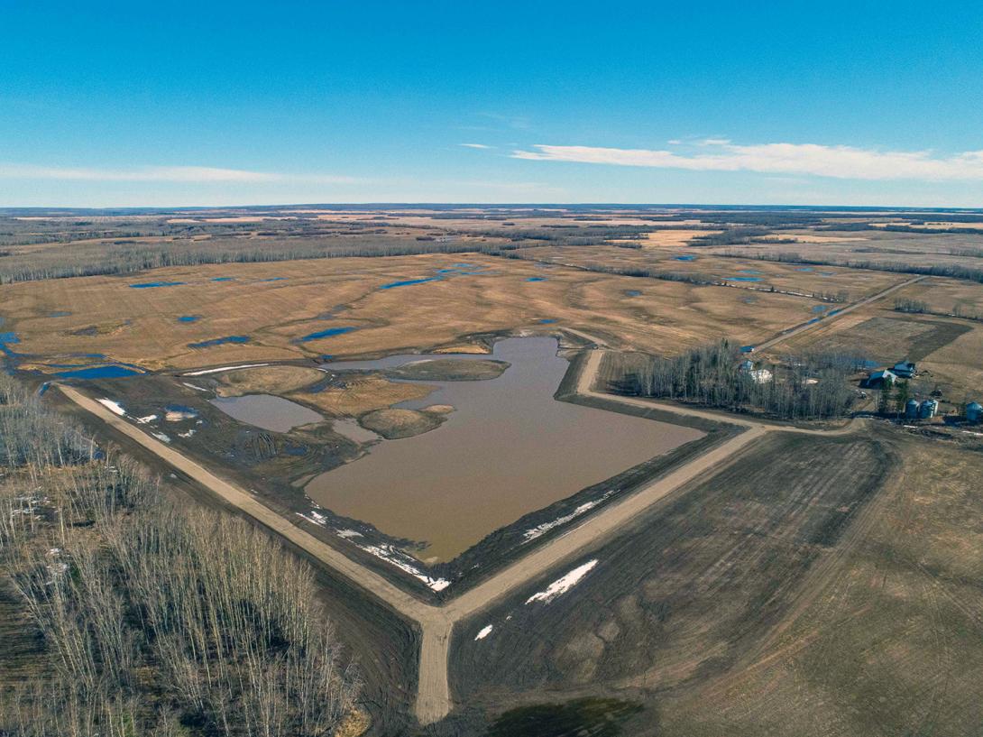 An aerial view of the main basin at the restored Golata Creek wetlands. | April 2020