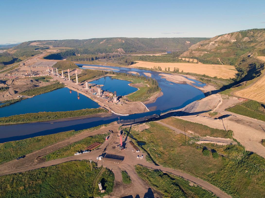 The new Halfway River bridge, with nine of 12 piers under construction. | September 2020