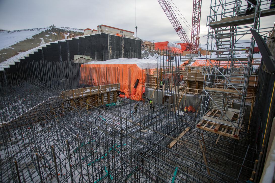 Rebar installation under way at the lower spillway. | December 2020