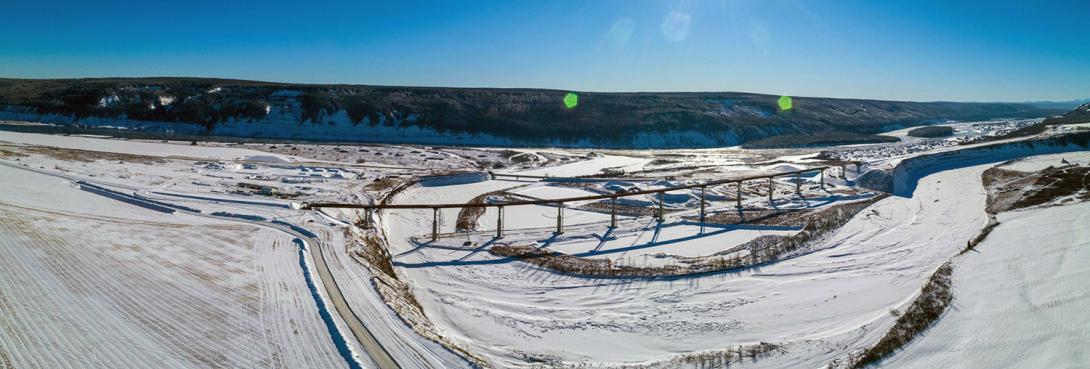 Aerial view of the Halfway River bridge. | February 2021