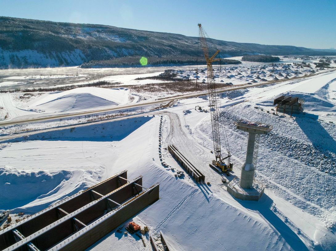 Halfway River bridge girder installation is underway. When complete, the new bridge will be one kilometre long. | February 2021