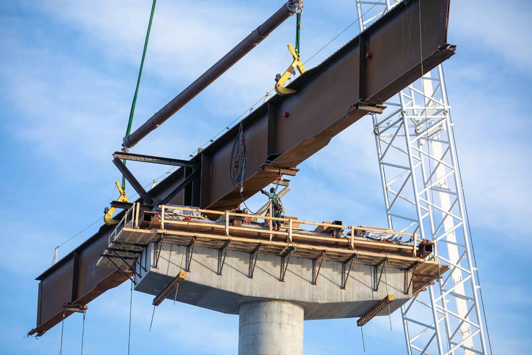 A closeup of a girder lift on the Farrell Creek Bridge. | January 2022