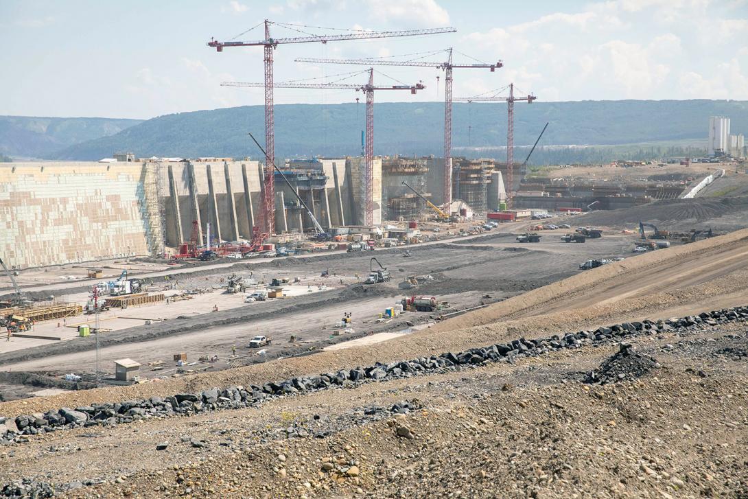 Dam intakes, as seen over the approach channel. | July 2022