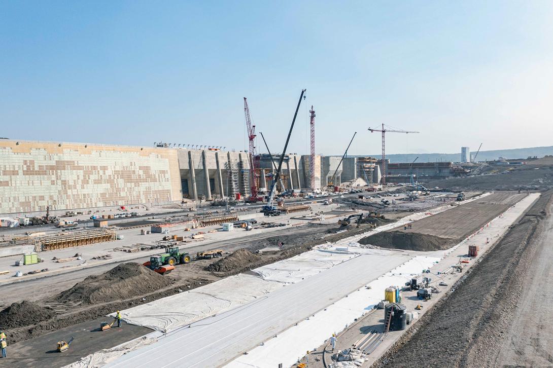 The approach channel, with dam intakes in the background. | September 2022