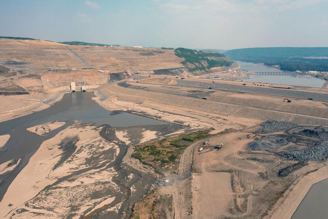 Upstream view of the dam, with the diversion tunnel inlets on the left. | May 2023