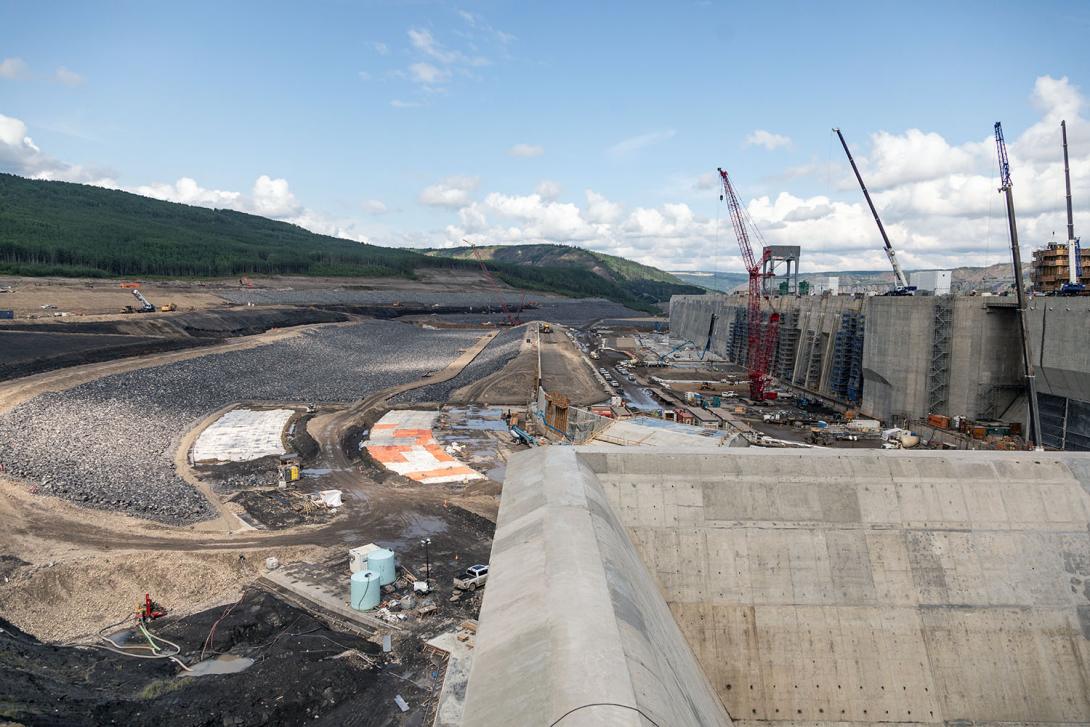 Facing west across the auxiliary spillway along the center wall of the approach channel. 